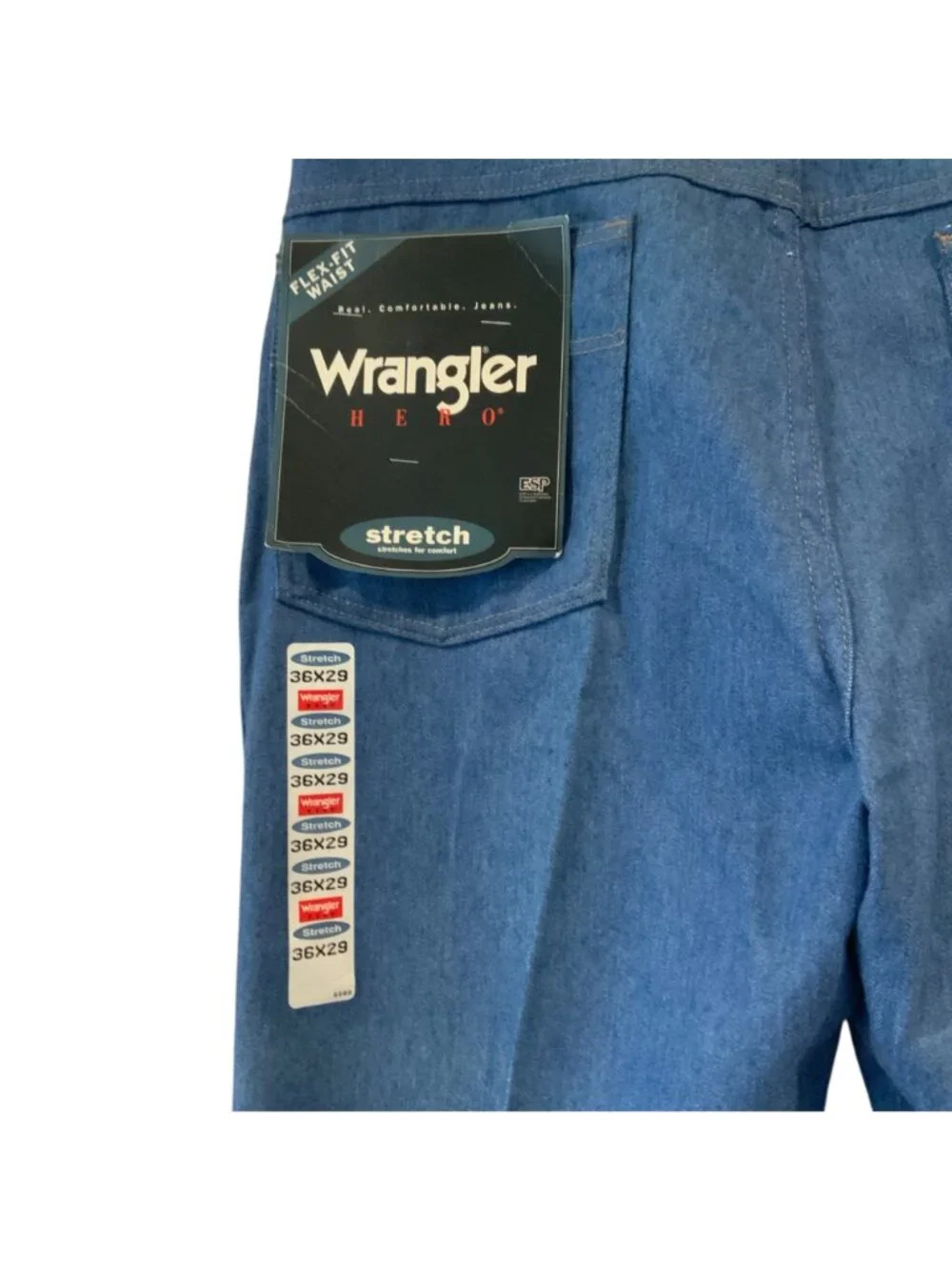 Wrangler Hero Mens Stretch Flex Fit Jeans 36x29 Blue Denim Made In USA